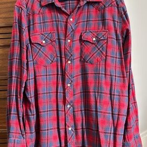 Wrangler Red and Blue Plaid Pearl Snap Shirt